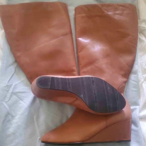 Rose Petals, Size 10 Brown Leather Boots, Wide Calf - Picture 2 of 3